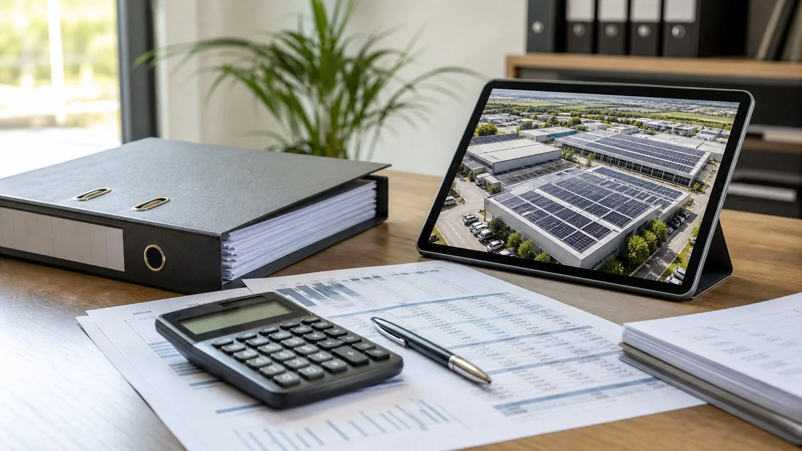 Steuerunterlagen, Rechner und PV-Projektmappe für PV-Anlagen Abschreibung